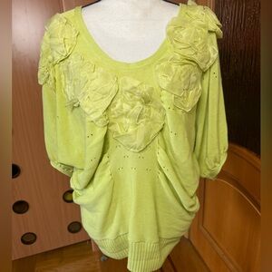 Sonia Rykiel Cotton oversized draped sweater pullover silk 3D flower sz S